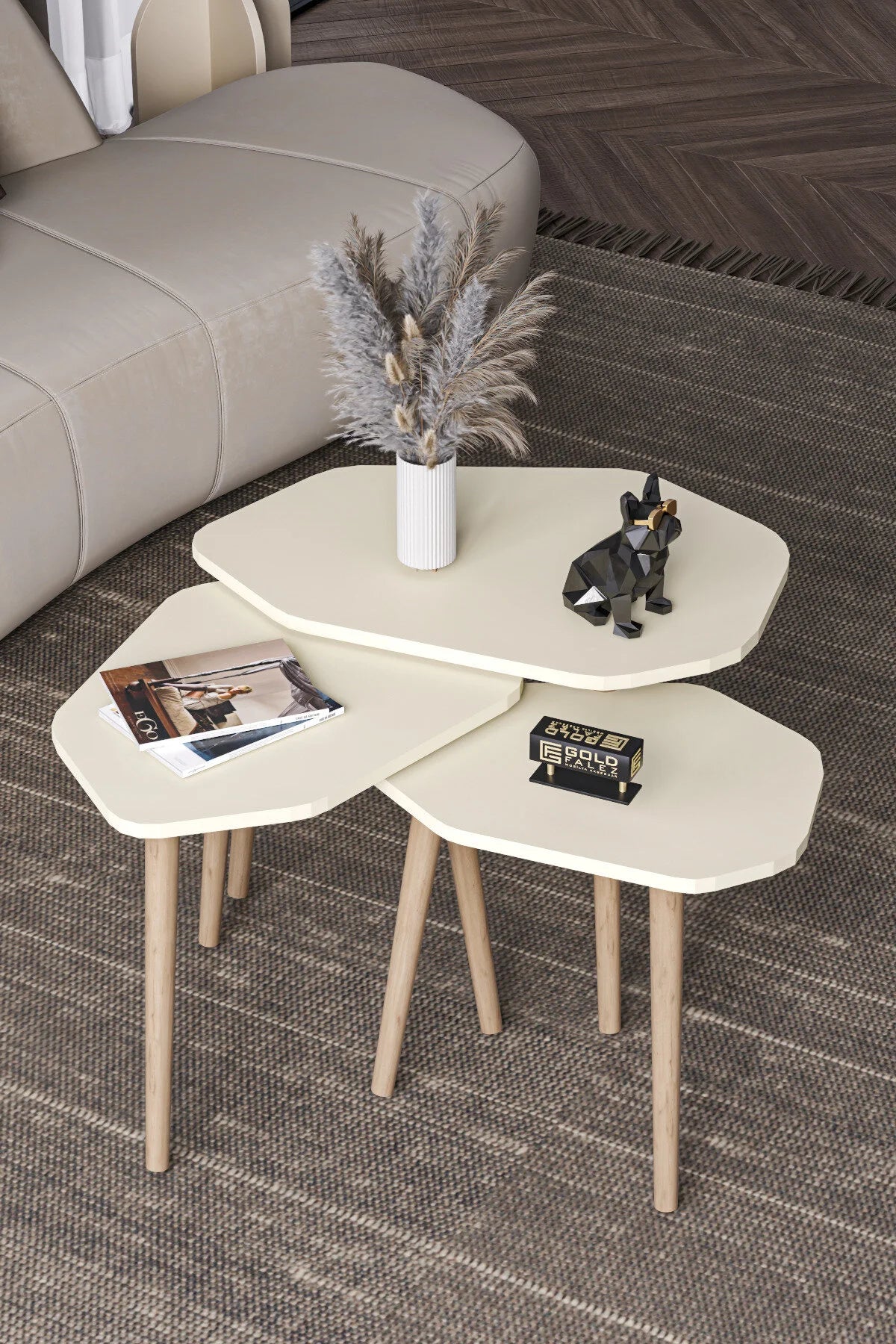 Маса за кафе Trio Nesting Екрю 3 бр