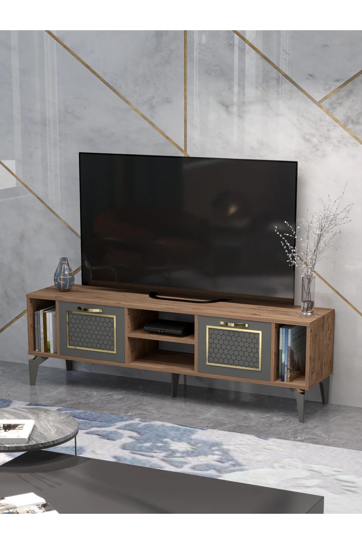 Кафява стойка за телевизор Linya Gold
