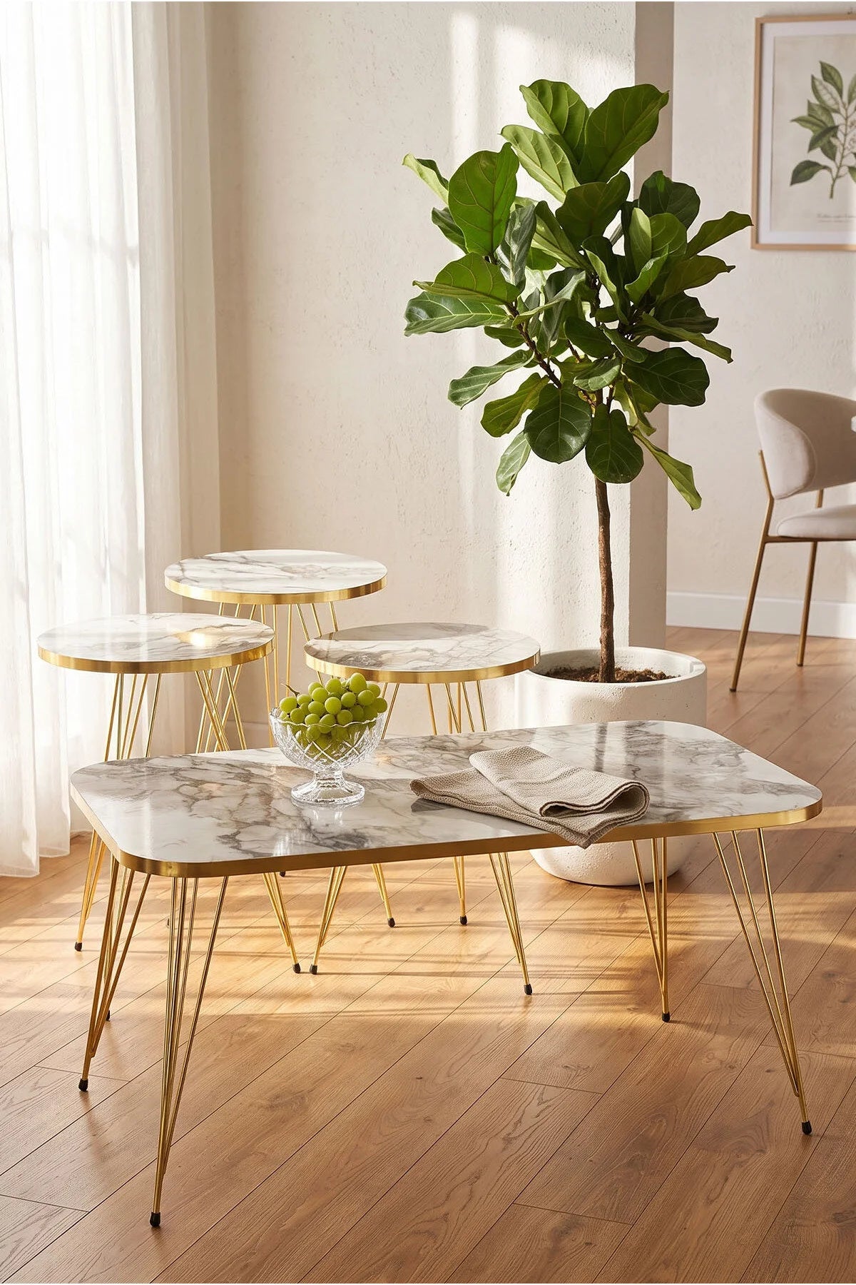 Холна маса Nesting и холна маса Kr комплект Gold Efes Тел – görsel 3