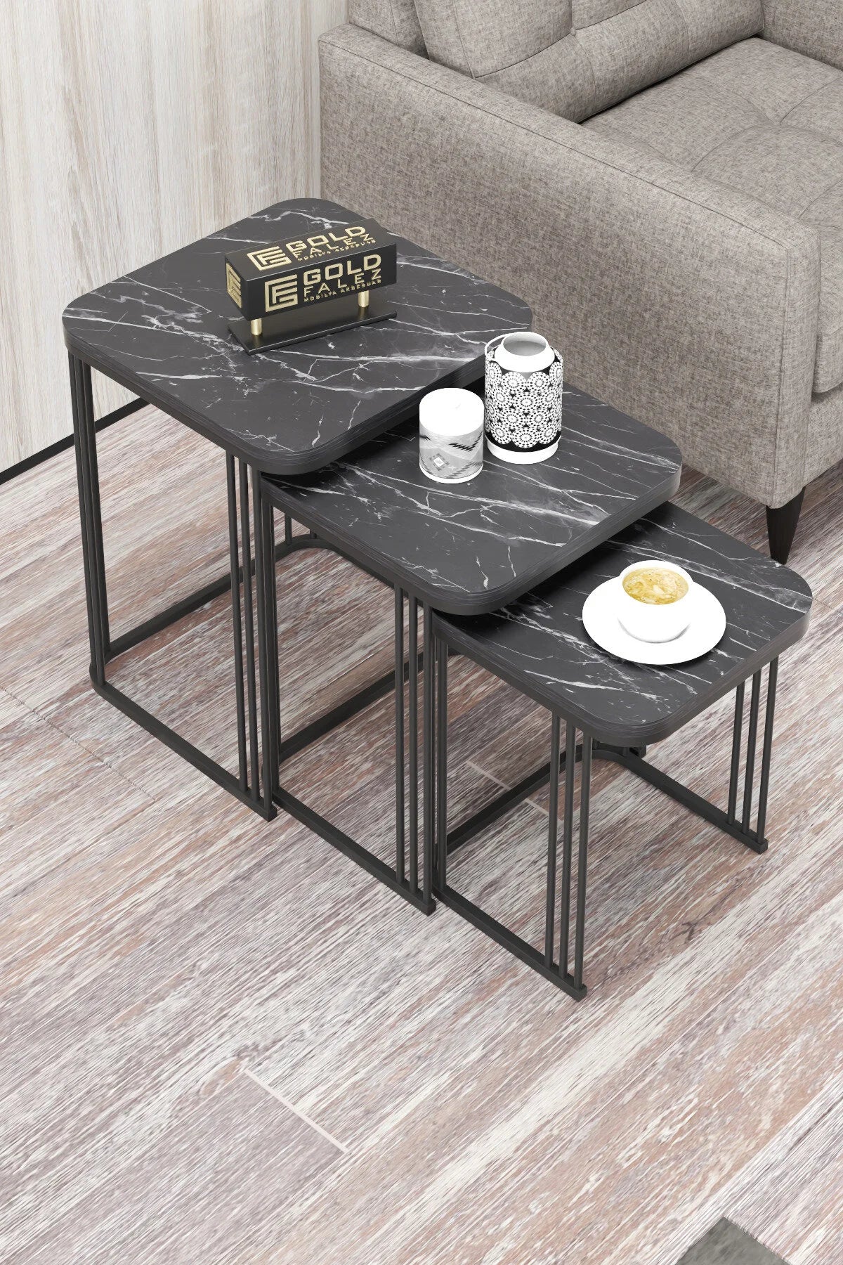 Маса за кафе Alize Nesting Черна 3 бр – görsel 5