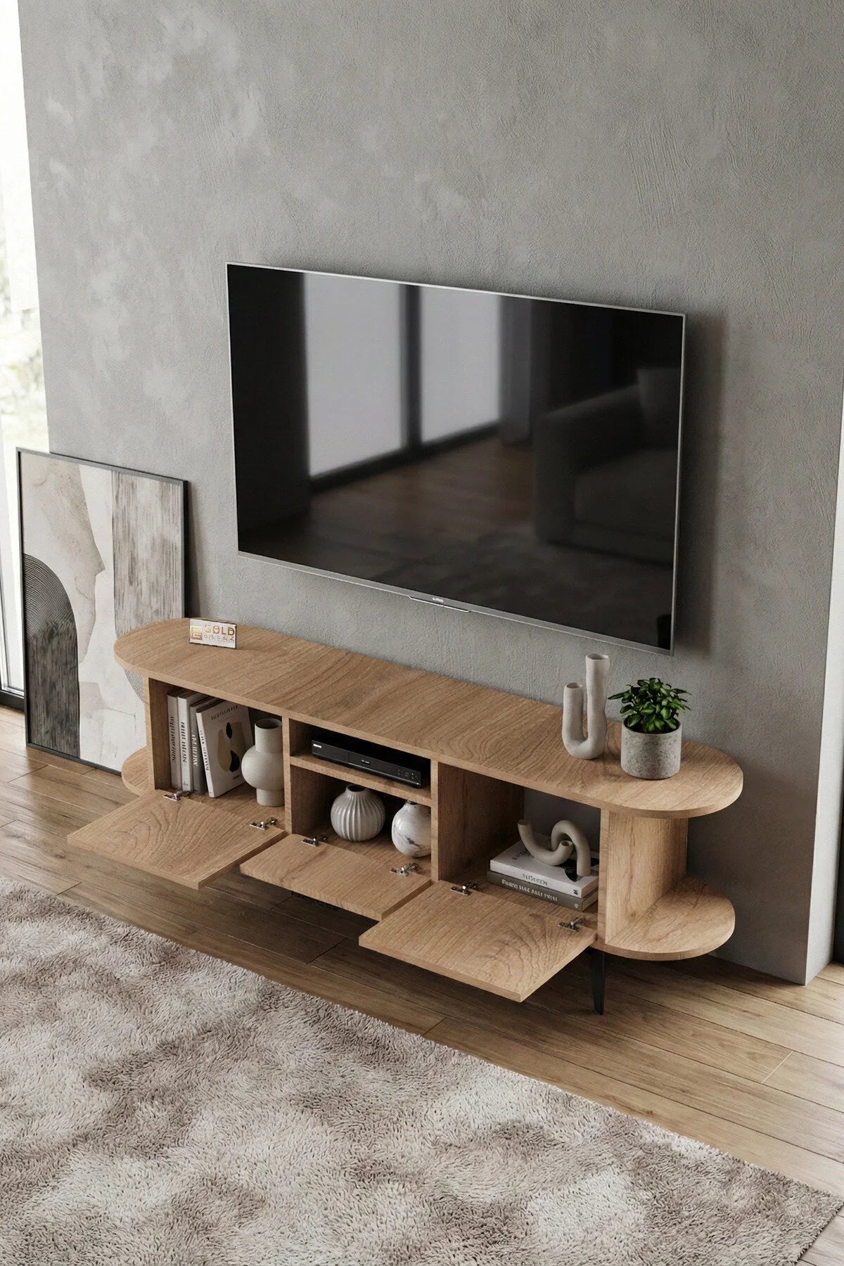 Стойка за телевизор Mira ПДЧ бежово 160x35 cm – изображение 2