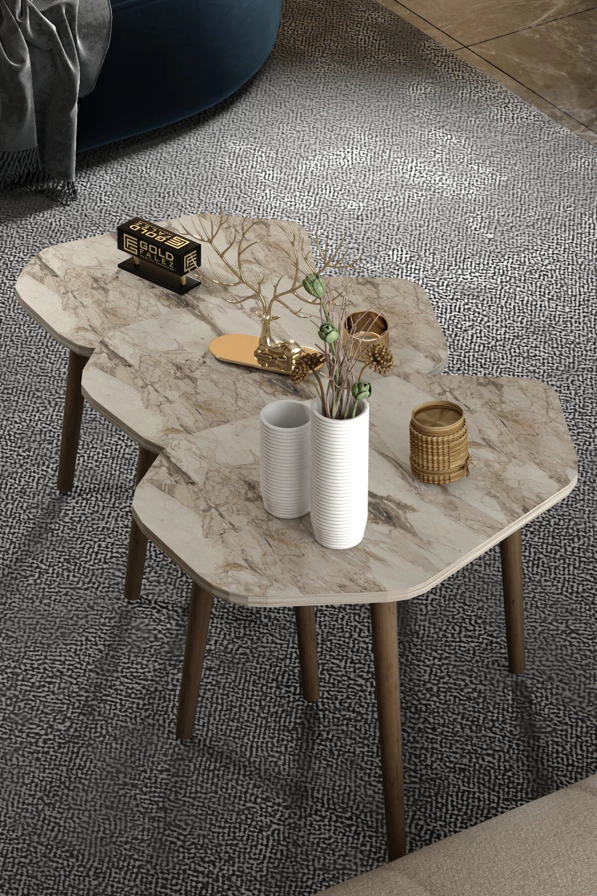 Маса за кафе Trio Nesting Бежова от 3 бр – изображение 4