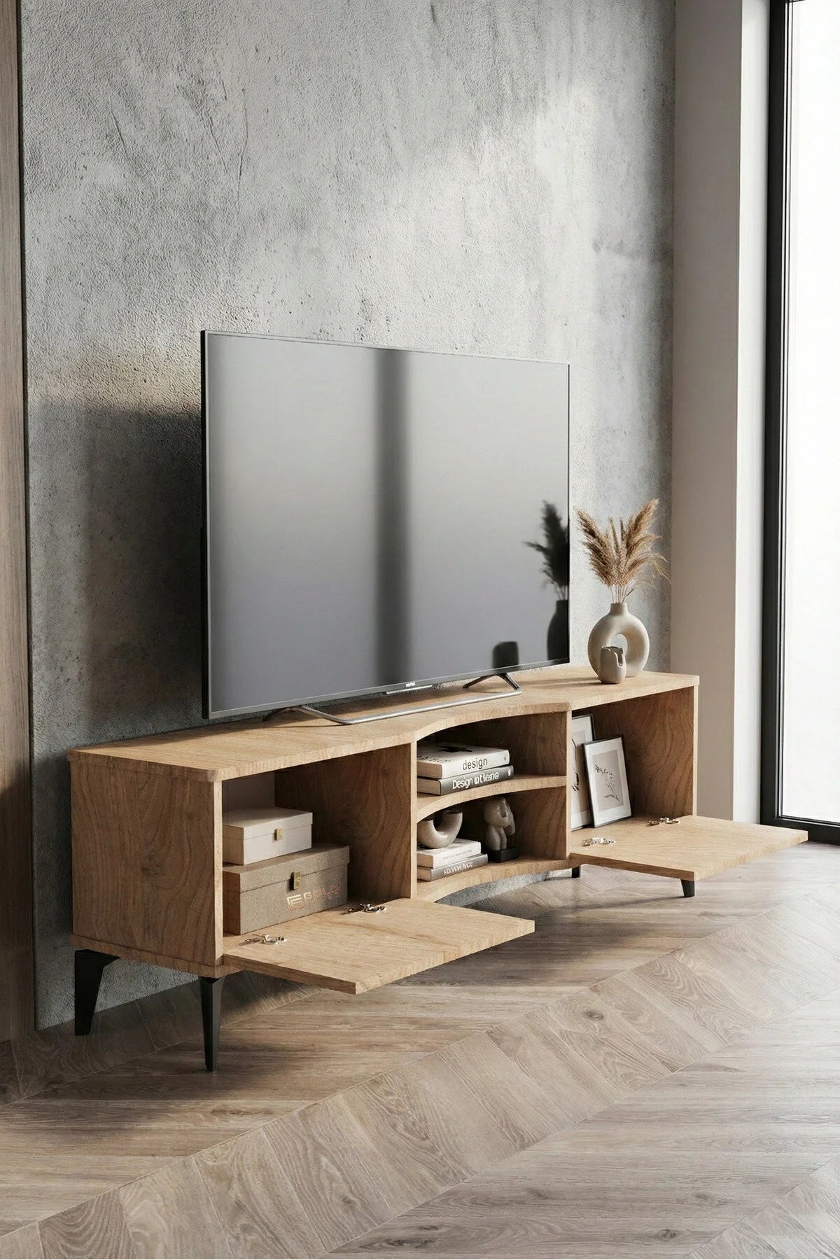 Стойка за телевизор Vera ПДЧ бежово 160x35 – görsel 4