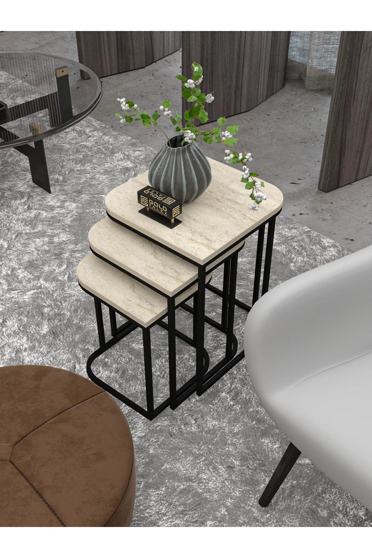 Маса за кафе Damla Nesting Travertine Beige Комплект от 3 бр