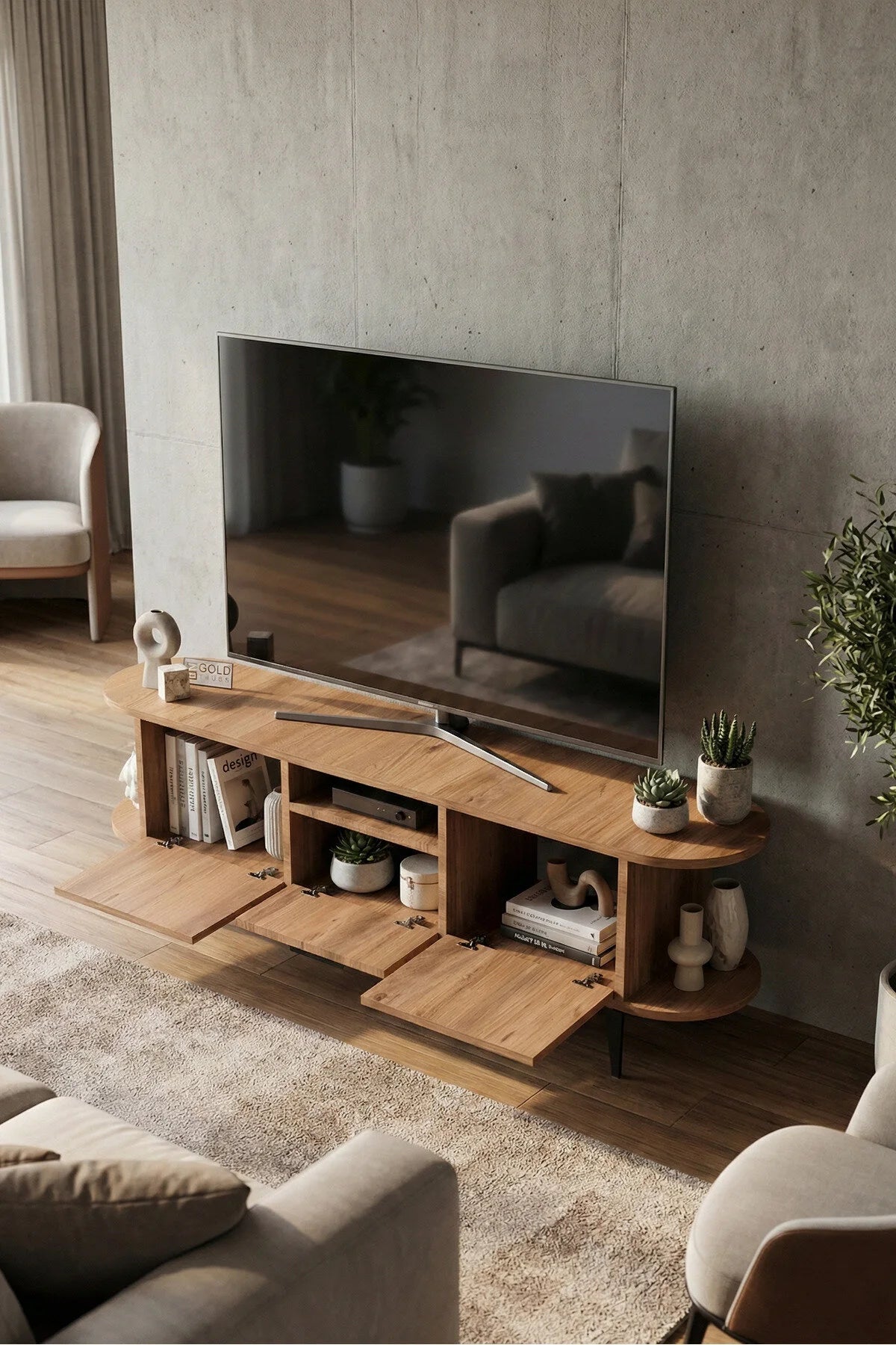 Стойка за телевизор Mira ПДЧ черна 160x35 cm – изображение 3