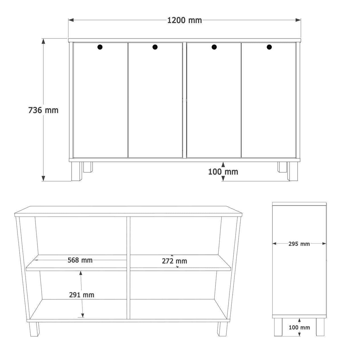 Nord Конзола с 4 врати и дървени крака 120cm Кошница-бяла – изображение 5
