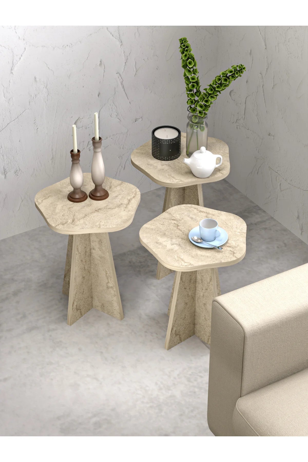 Маса за кафе Flower Nesting Бежова от 3 части – görsel 5