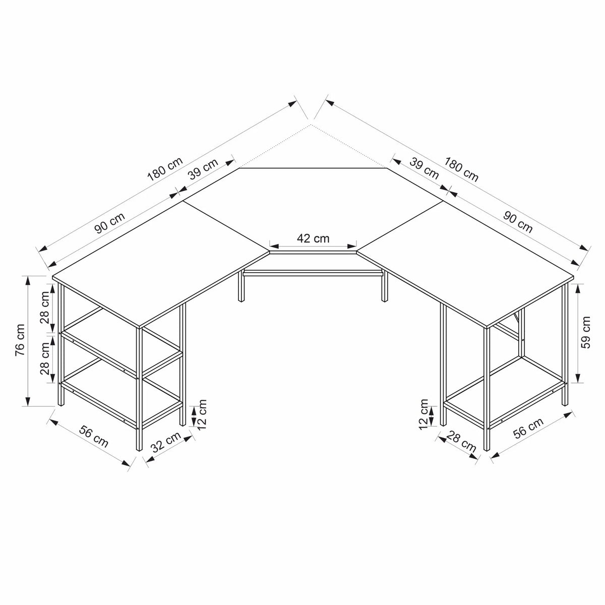 L Ъглова Учебна Маса с Power Shelf - Антрацит – görsel 6