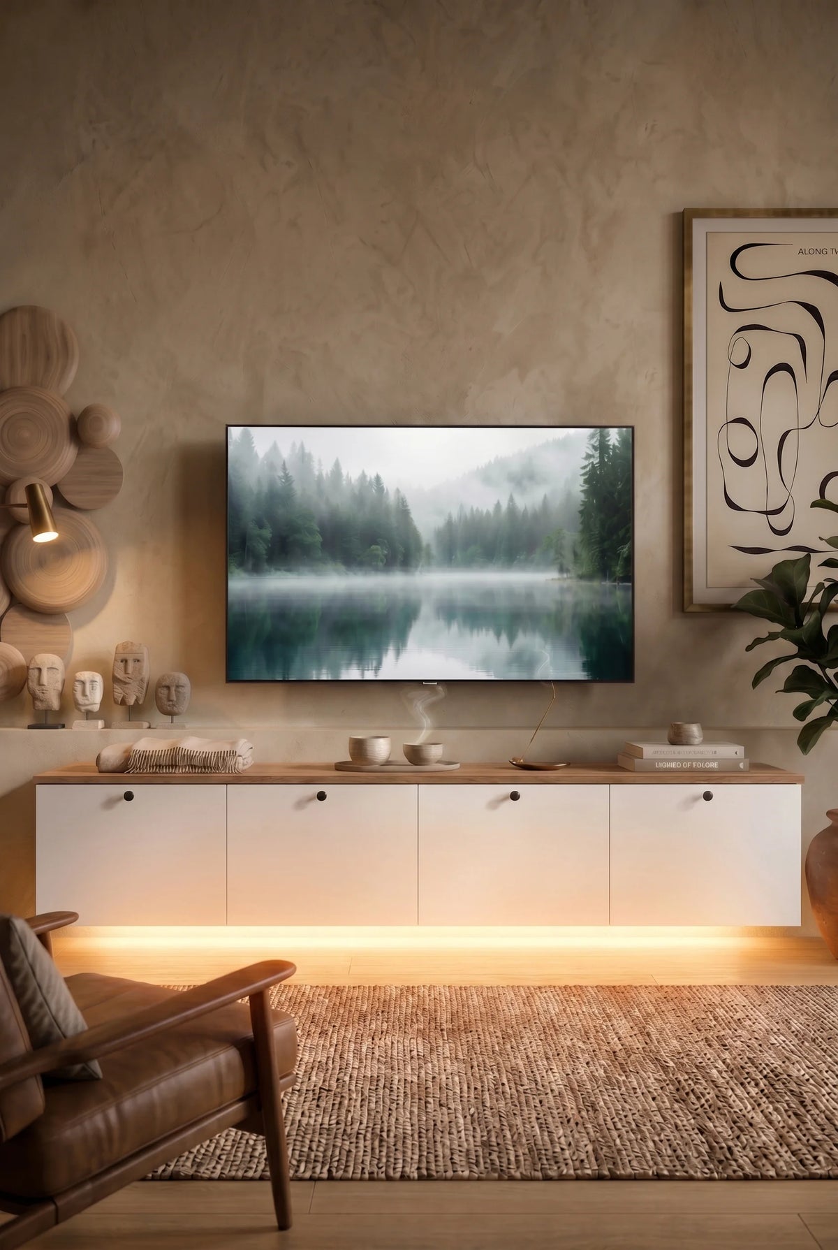 Nord LED осветена ТВ стойка с 4 вратички, за стенен монтаж 180 см бял гланц ND19-SW – изображение 2
