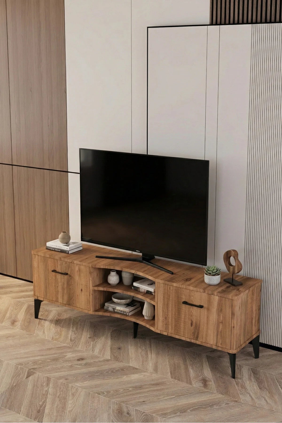 Стойка за телевизор Vera ПДЧ кафява 160x35 cm – изображение 5