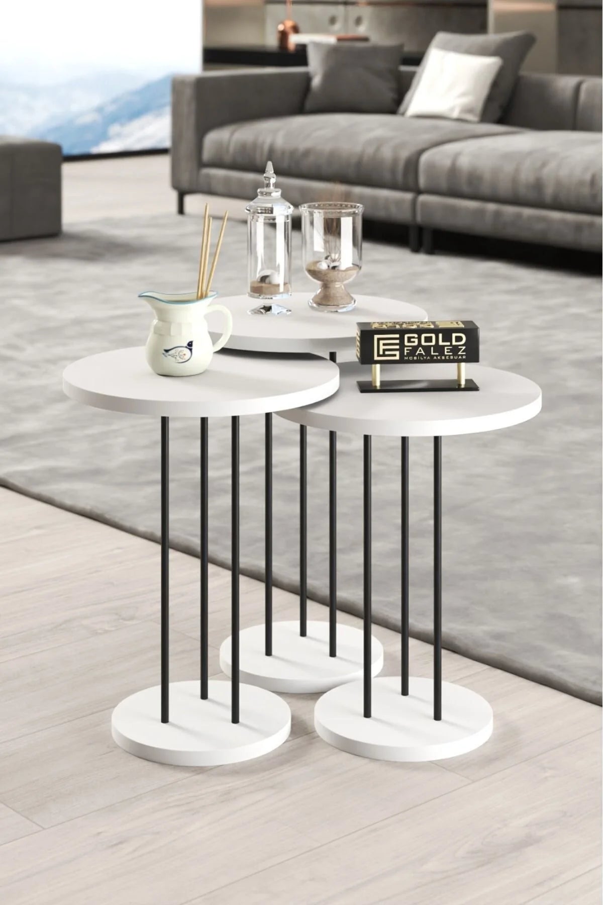 Метален комплект масички Terra Бял 3 части – изображение 2