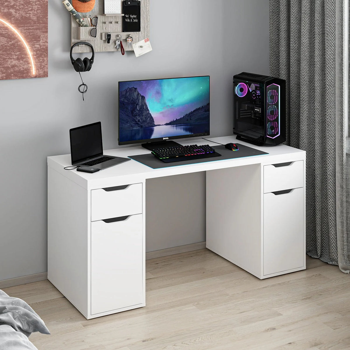 Alen 150 Cm Бюро за учене и игри с 2 чекмеджета и 2 шкафа - бяло – изображение 3