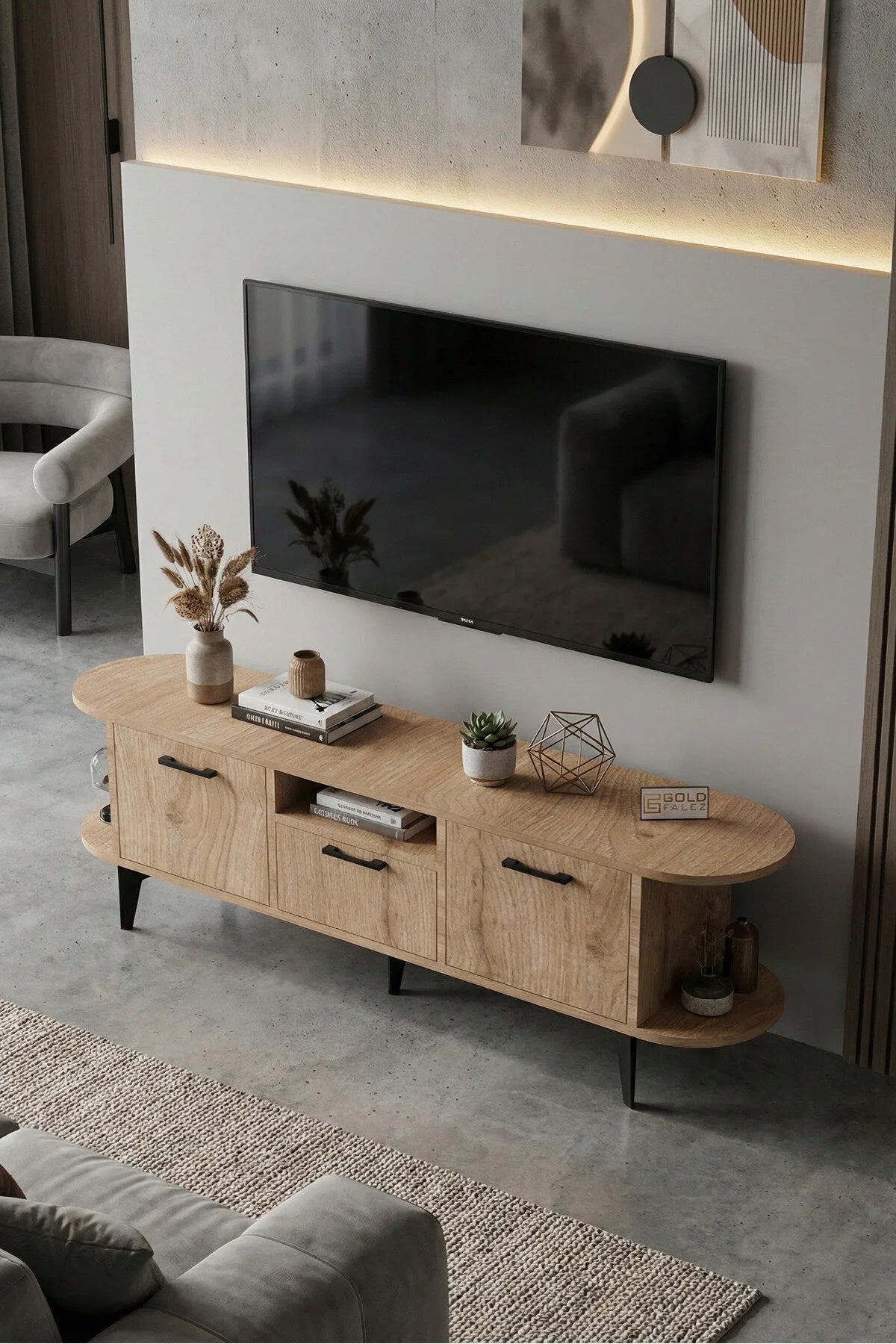 Стойка за телевизор Mira ПДЧ бежово 160x35 cm – изображение 4