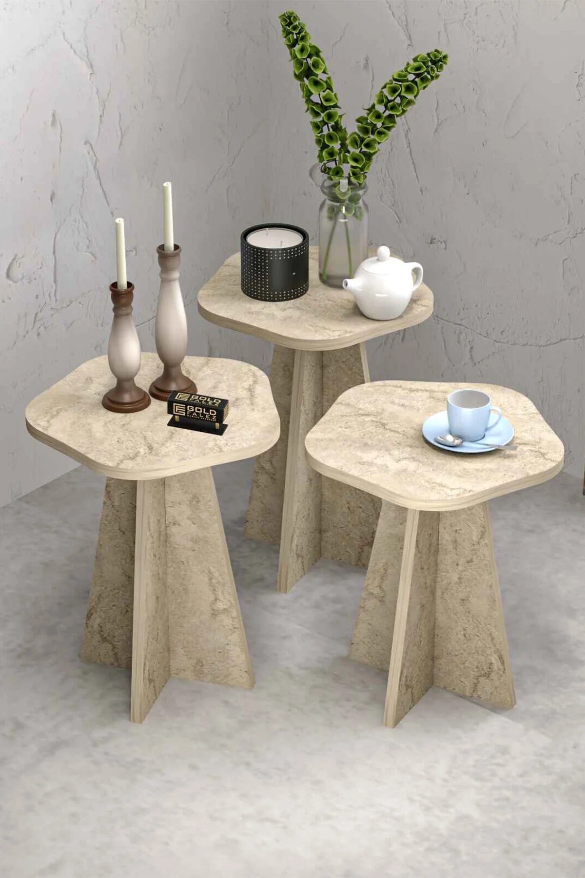 Маса за кафе Flower Nesting Бежова от 3 части