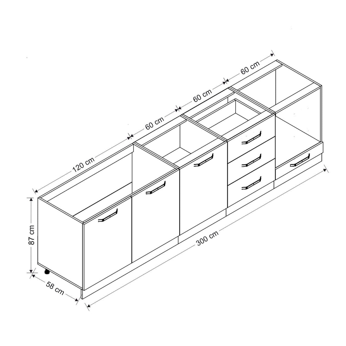 Minar 300 Cm Кухненски шкаф бял антрацит 300-A10 - Exxenhouse
