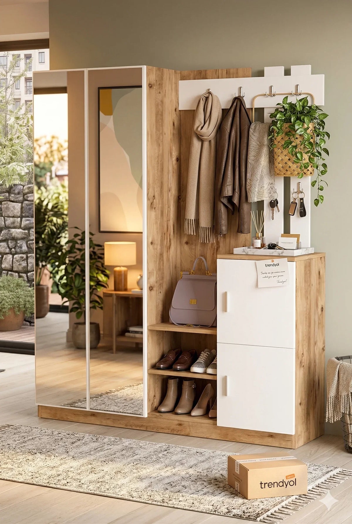 Козирка Гардеробна Поставка за обувки Поставка за обувки Pine-White