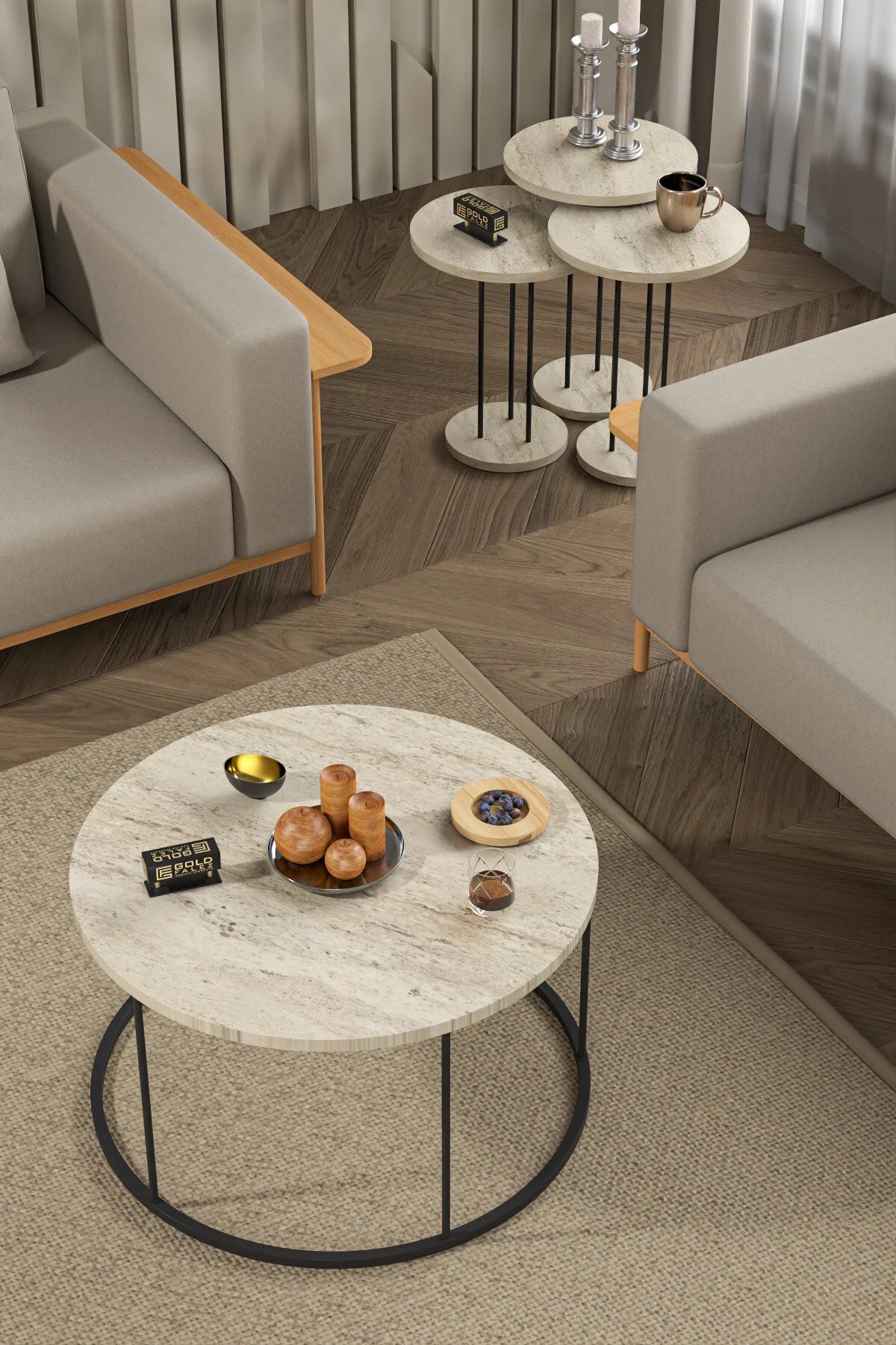 Комплект маса за кафе Terra Travertine Beige Комплект от 4 бр – изображение 5