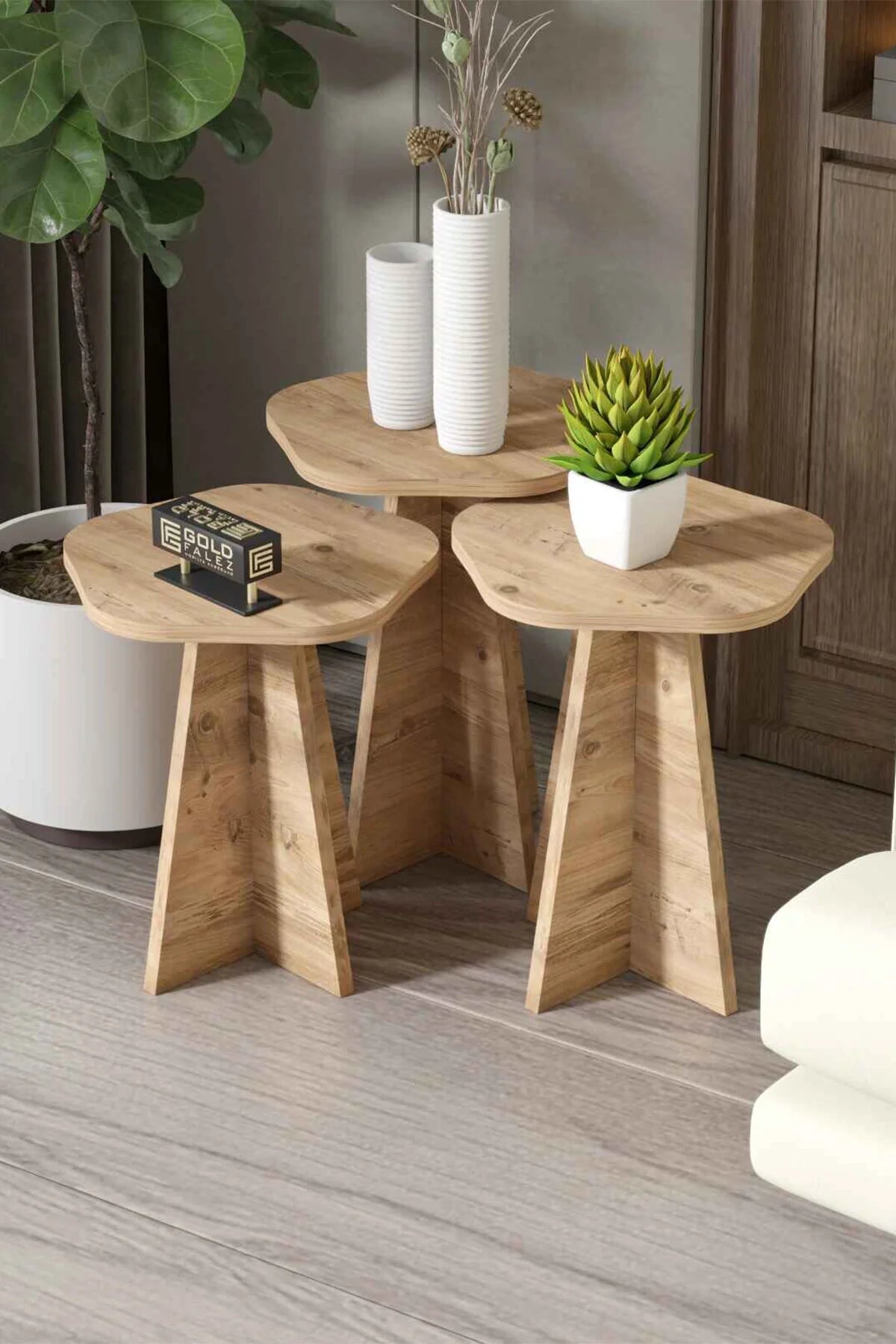 Маса за кафе Flower Nesting Кафява 3 бр – görsel 2