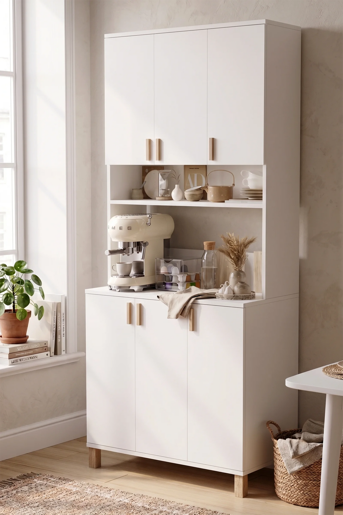 Oslo 90 cm Многофункционален кухненски шкаф Кафе Ъглов килер Шкаф за храна Airfry шкаф Terek White OL13-W