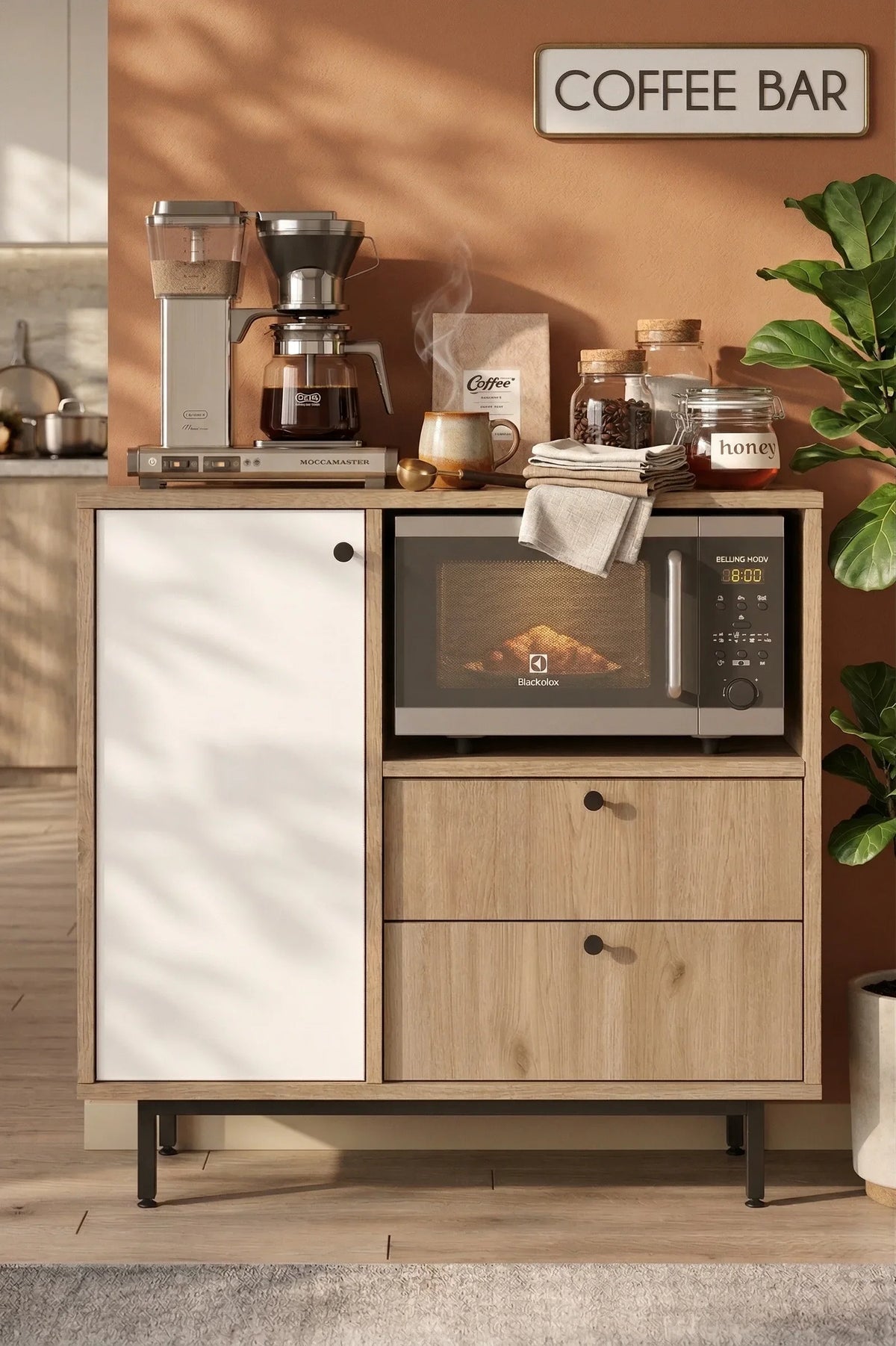 Серия Royce Coffee Corner Многофункционален шкаф Кухненски шкаф Кошница-бял – görsel 2