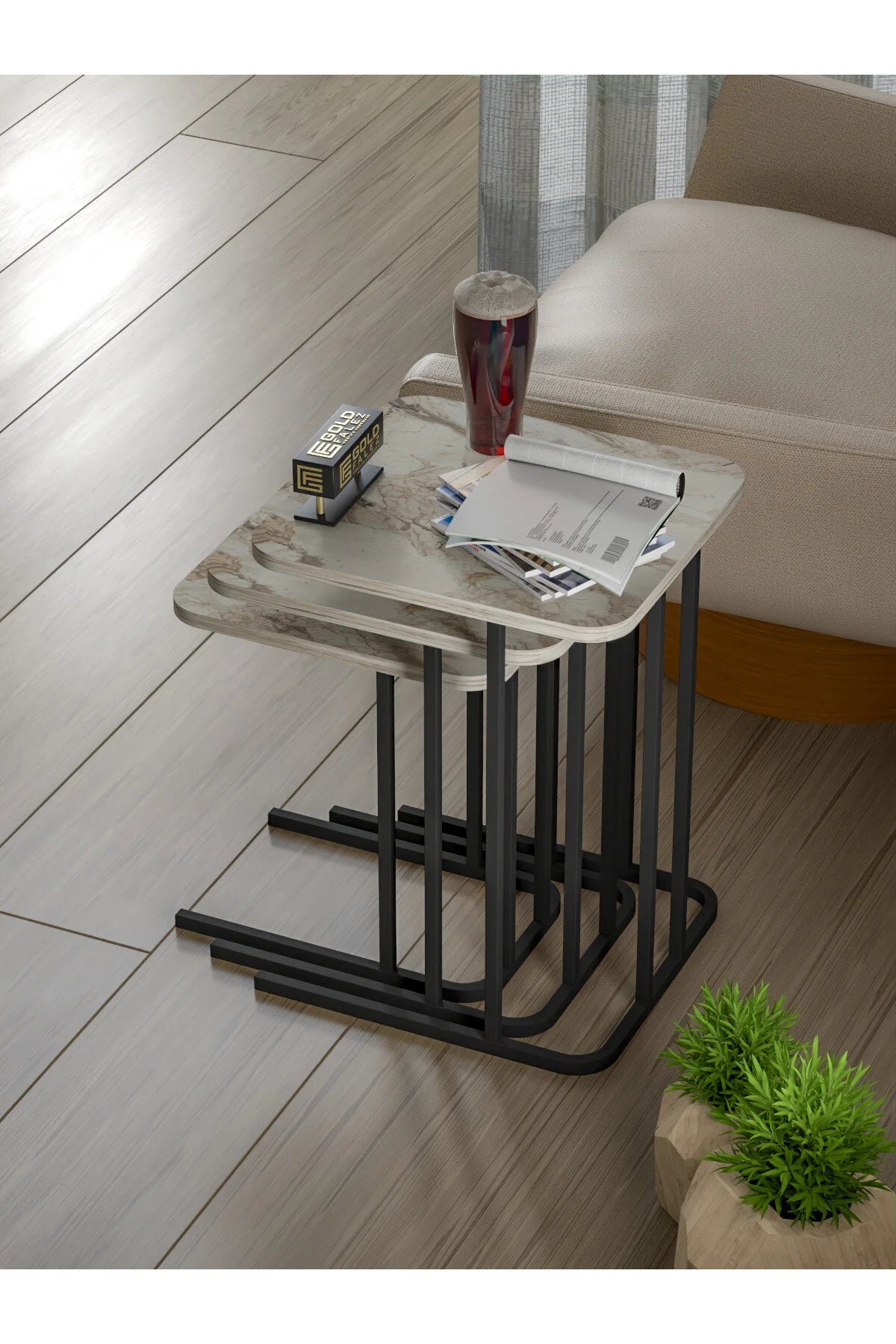 Маса за кафе Zino Nesting Екрю 3 бр – görsel 3
