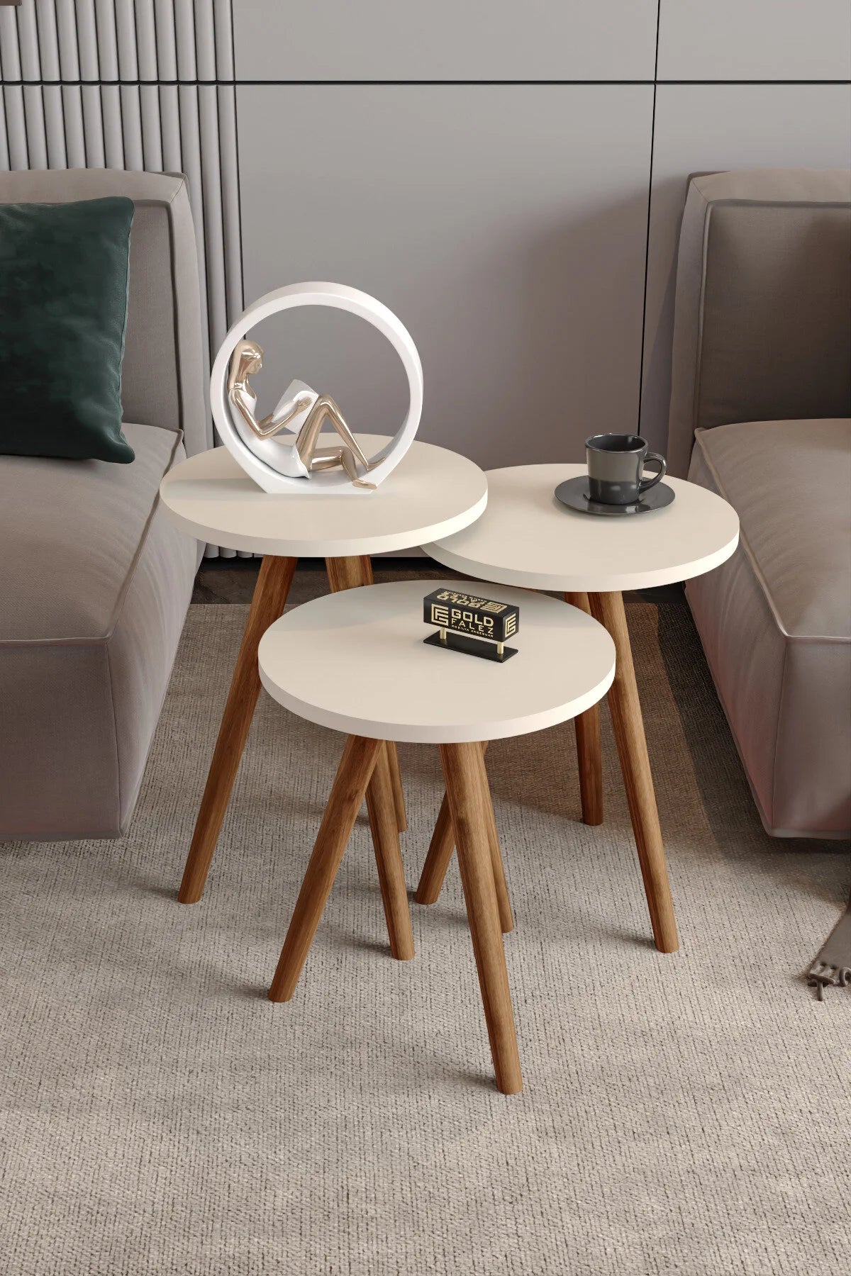 Струг Nesting Маса за кафе крем 3 бр – изображение 2