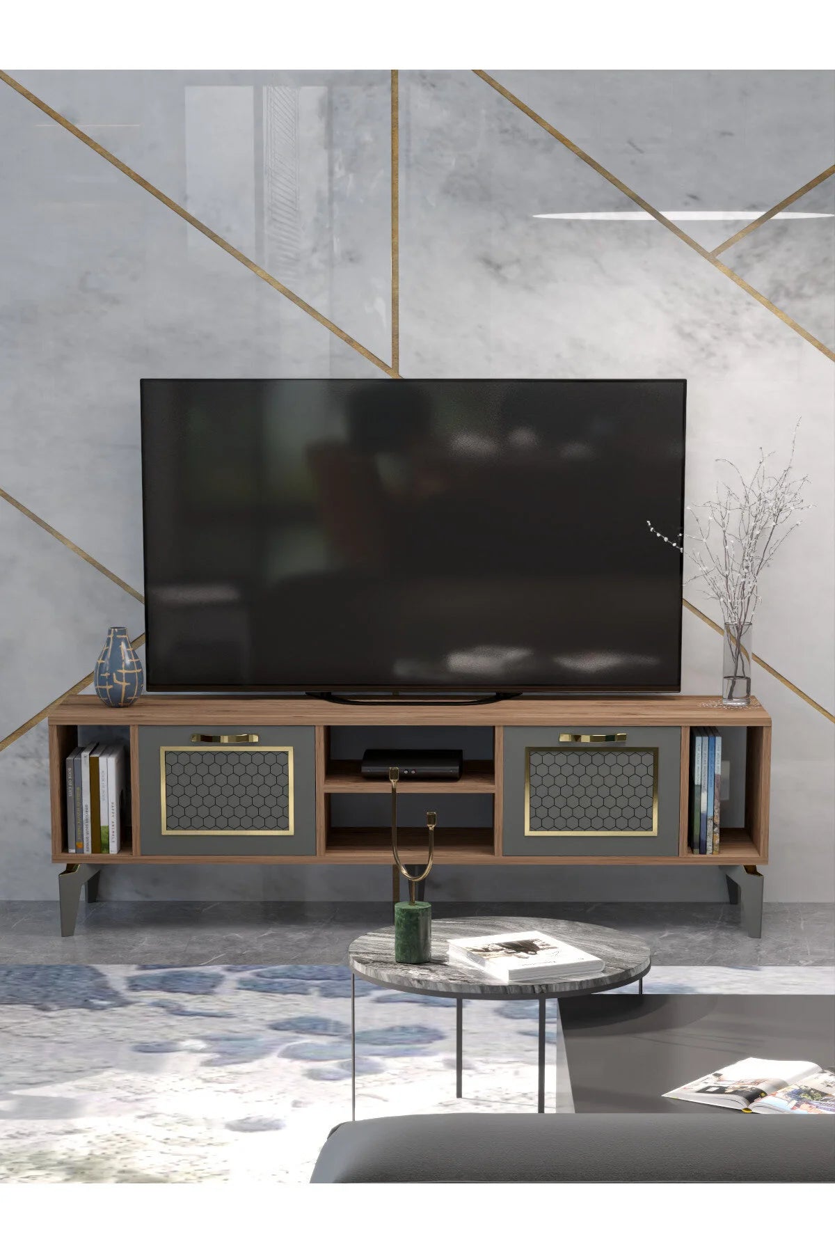 Кафява стойка за телевизор Linya Gold – изображение 6