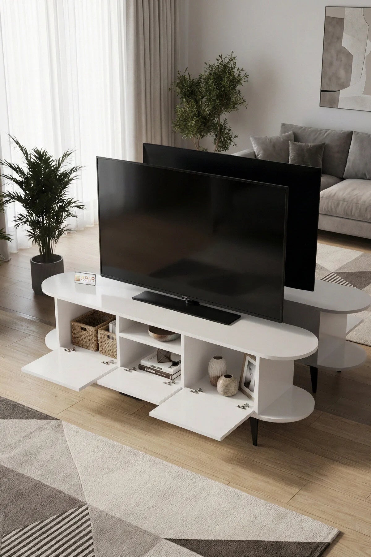 Стойка за телевизор Mira ПДЧ синя 160x35 – görsel 2