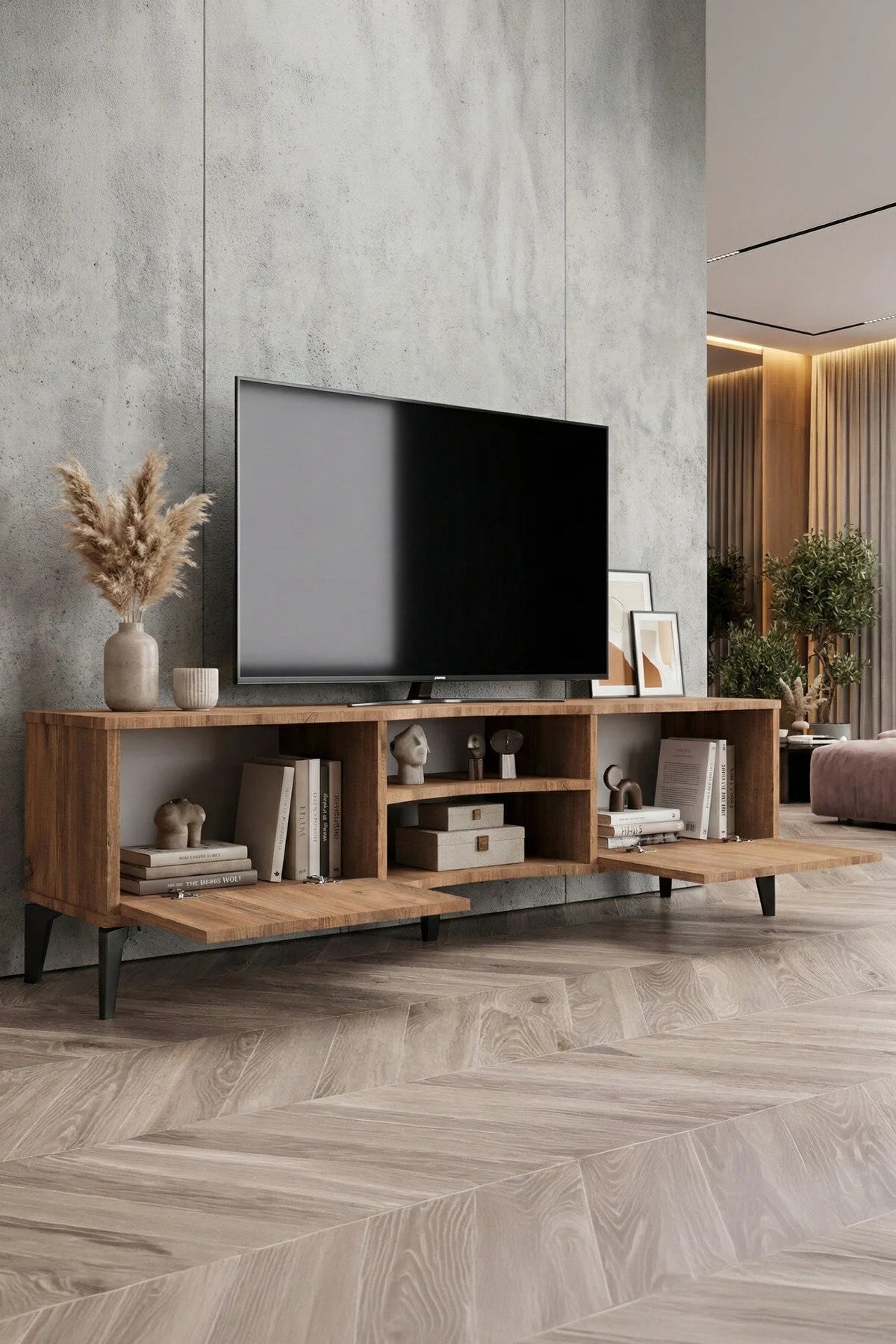 Стойка за телевизор Vera ПДЧ кафява 160x35 cm – изображение 3