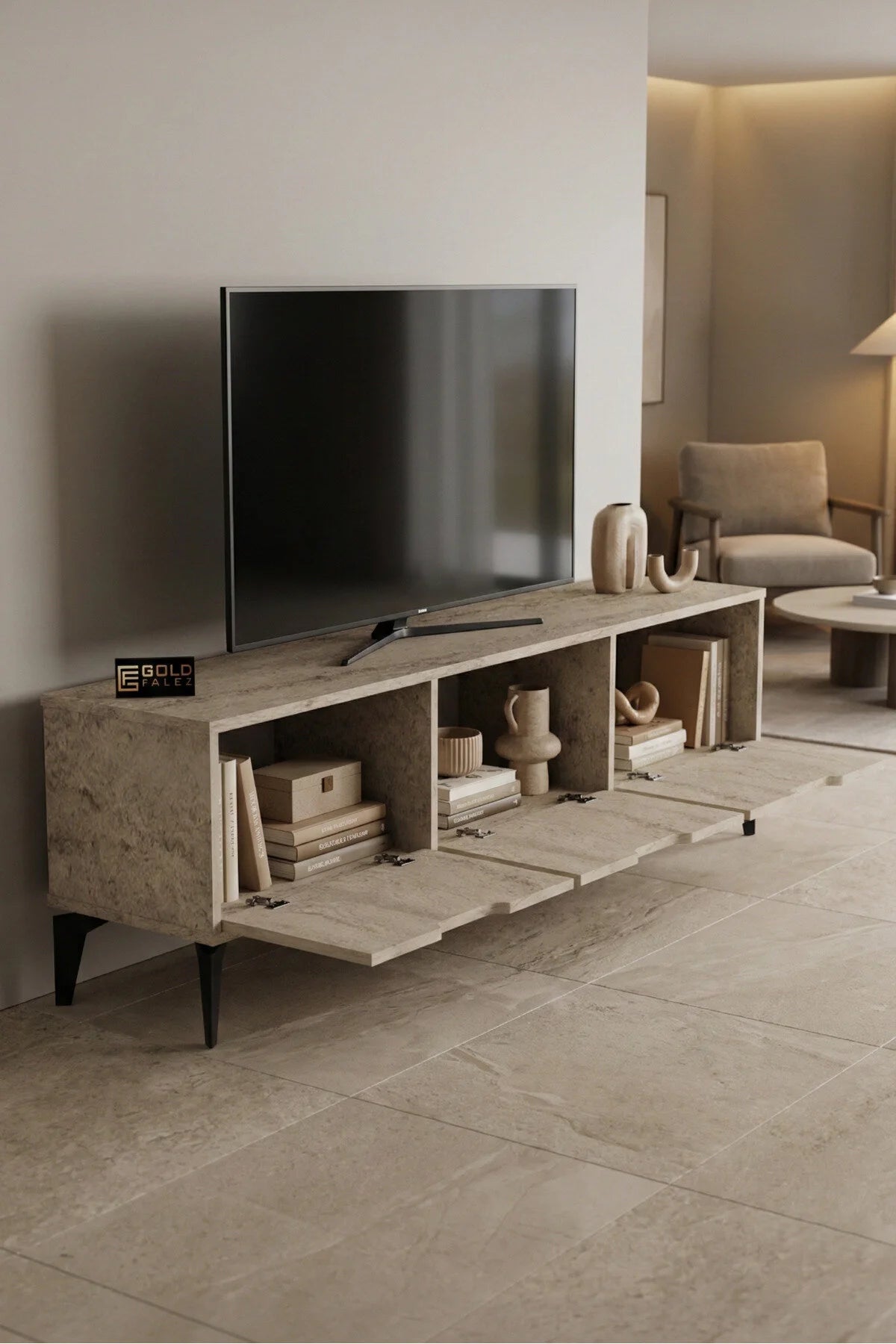 Поставка за телевизор Royal ПДЧ Екрю 160x35 – изображение 3