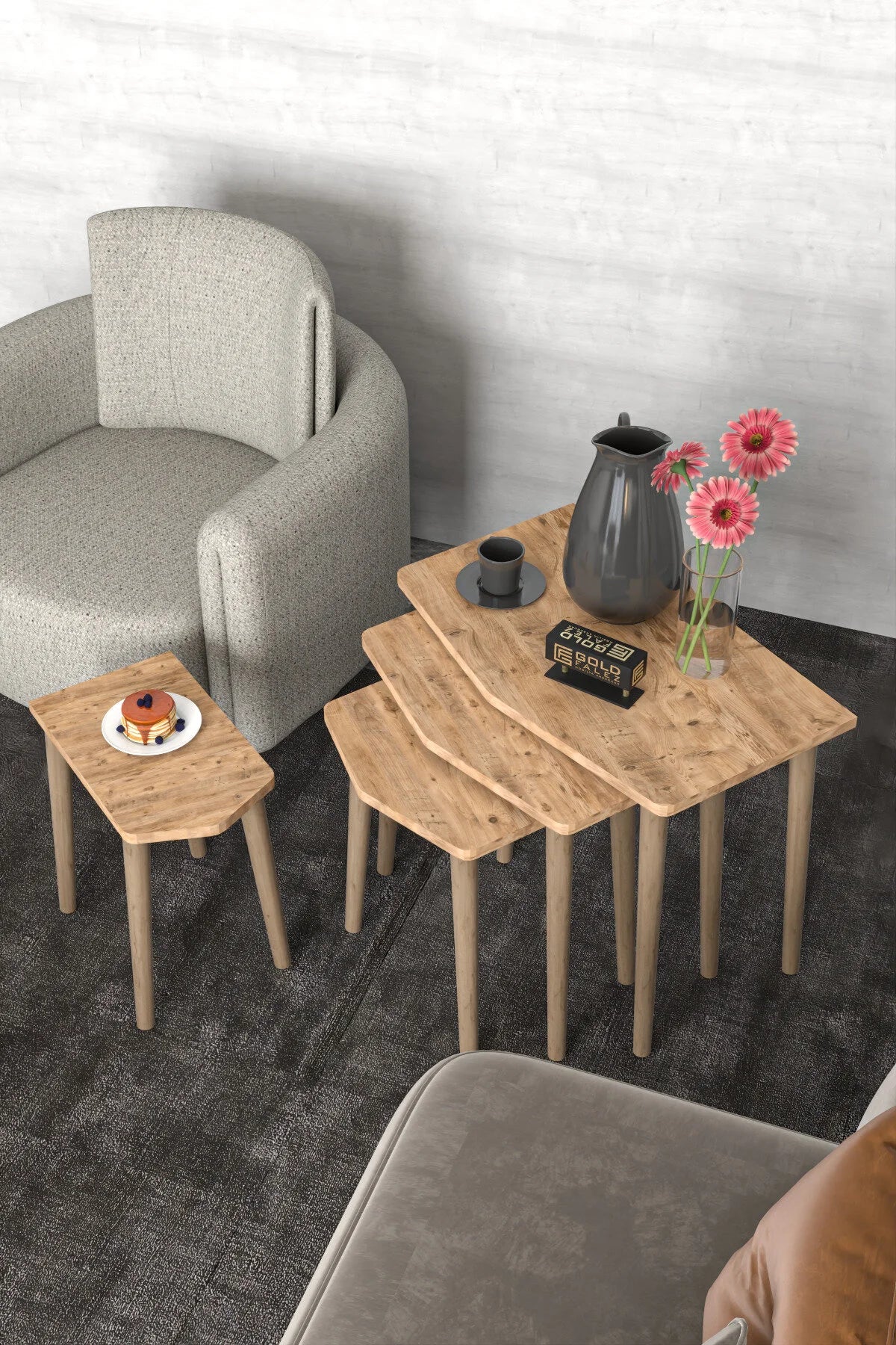 Кафява масичка за кафе Elya Nesting от 4 бр – изображение 2