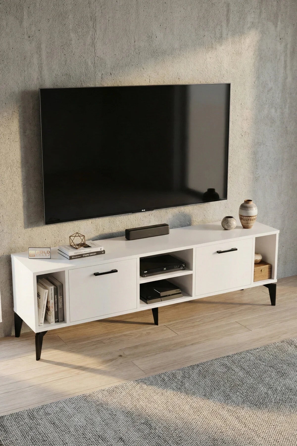 Поставка за телевизор Linya ПДЧ бяла 160x35 cm – изображение 5
