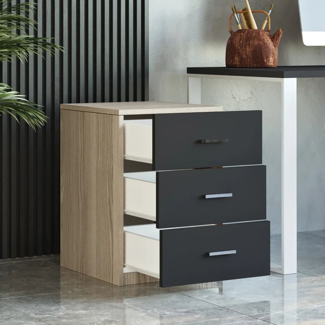 Vario C Офис контейнер с 3 чекмеджета дъб-черно – изображение 4