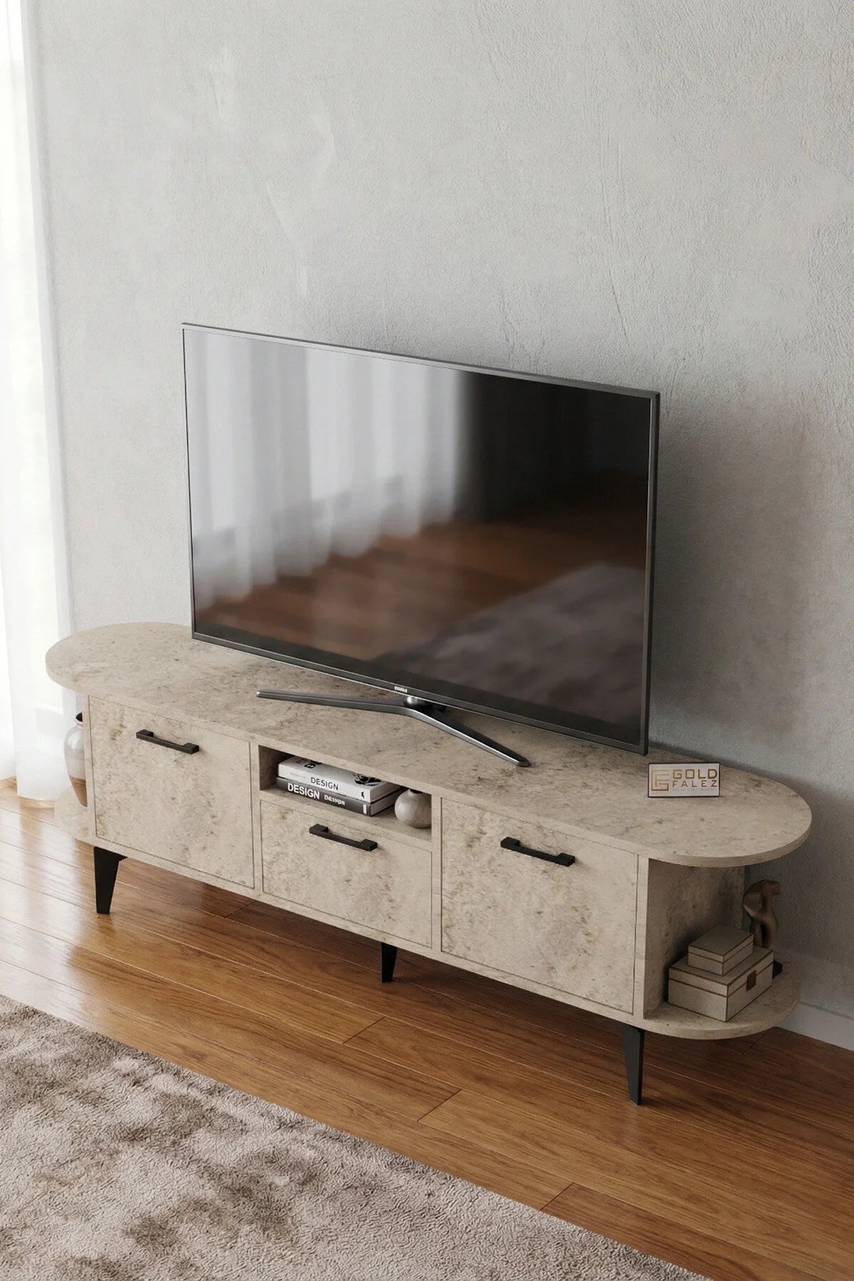 Mira TV Stand Chipboard Ecru 160x35 cm – image 5