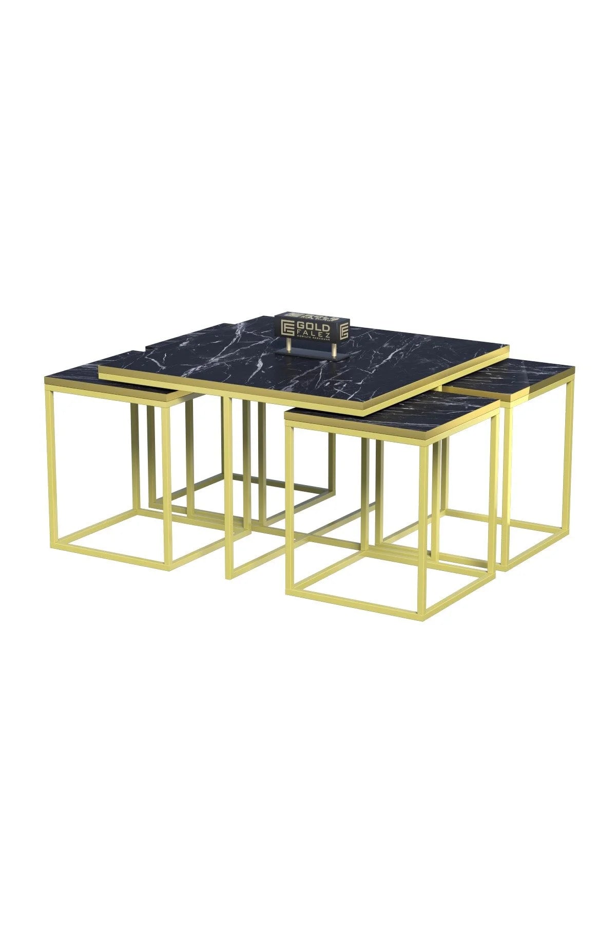 Златен комплект масичка за кафе Bendir Black от 5 части – изображение 5