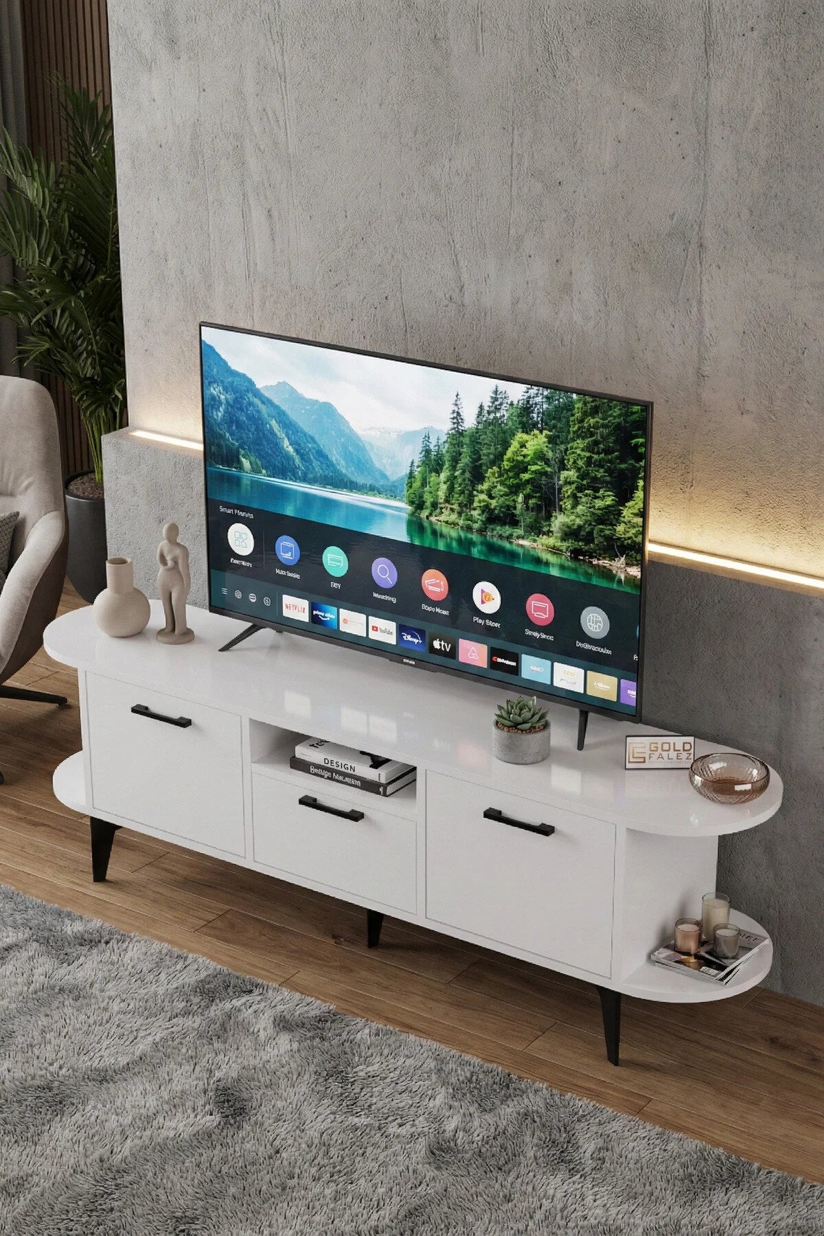 Стойка за телевизор Mira ПДЧ синя 160x35 – görsel 4