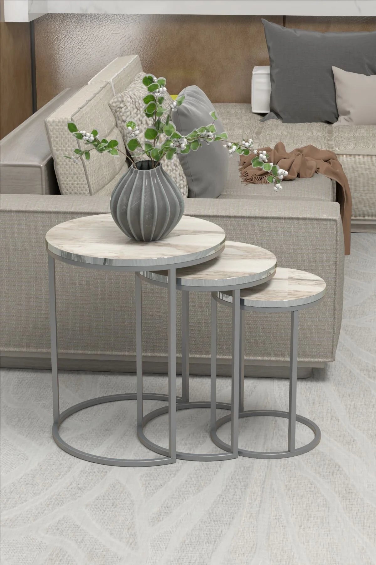 C-образен комплект масички Silver Efes Бял 3 части – görsel 3