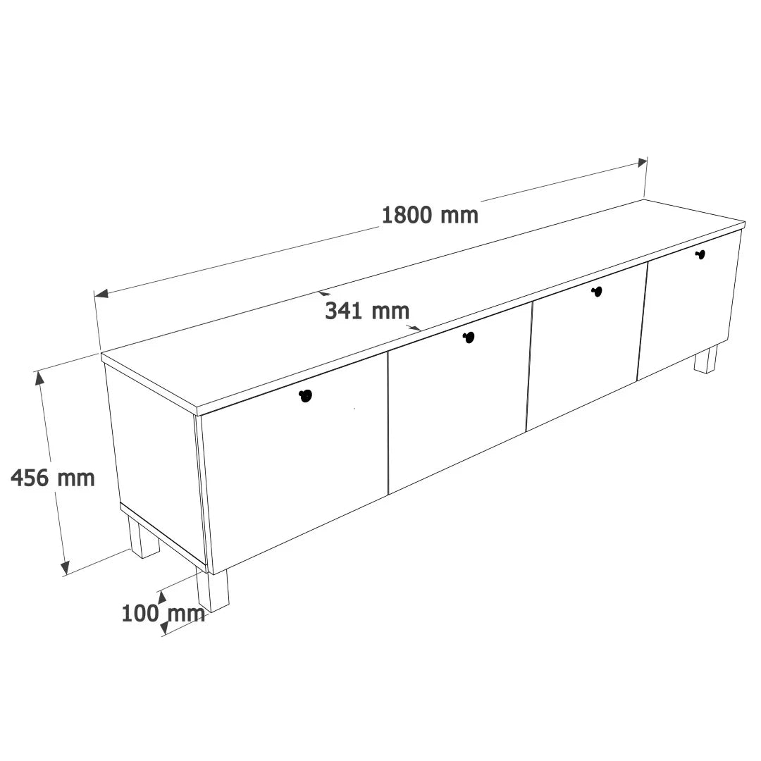 Стойка Nord TV с 4 капака и дървени крака 180cm Кошница-бяла – изображение 6