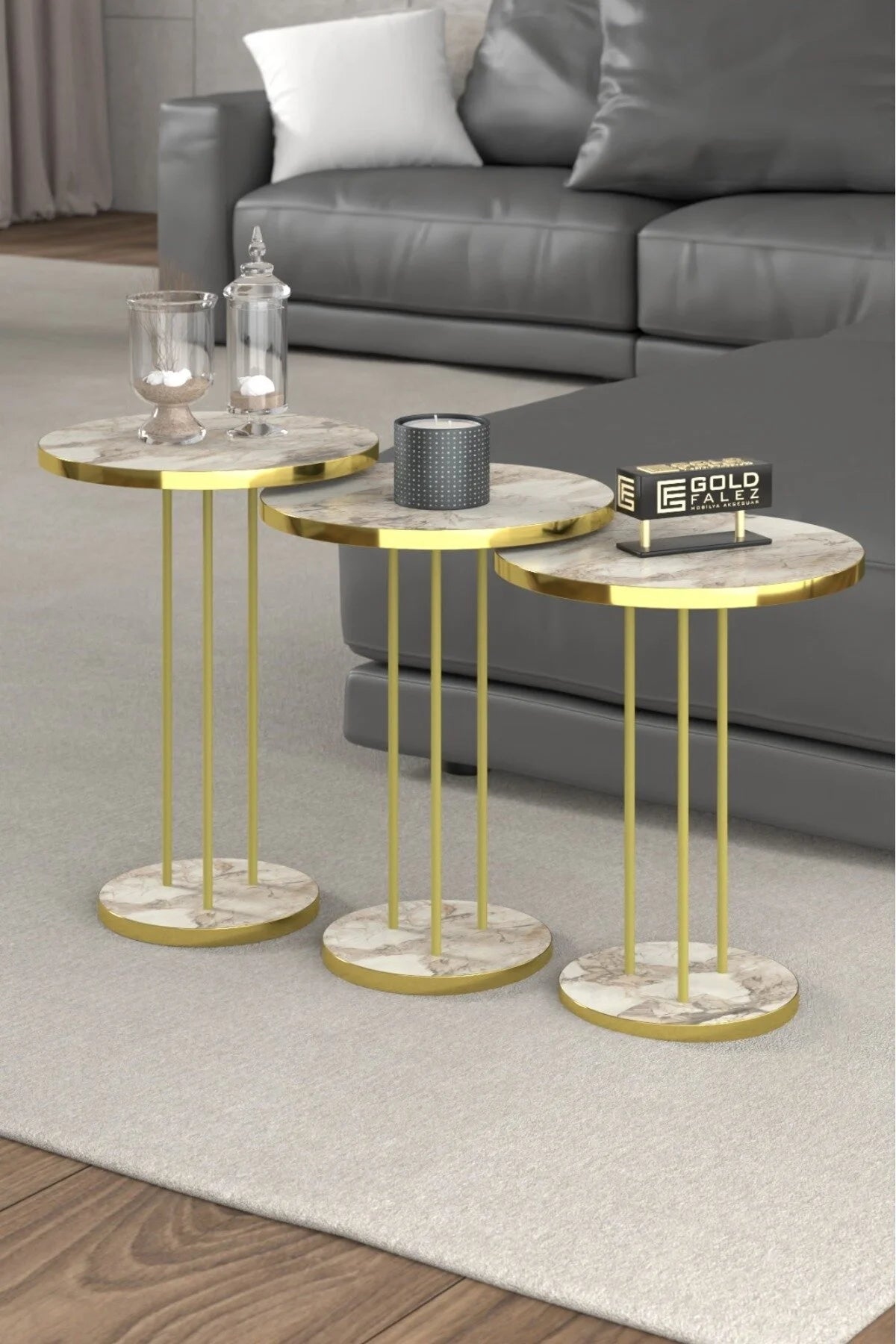 Комплект масички Gold Terra Efes Бял 3 бр – изображение 2
