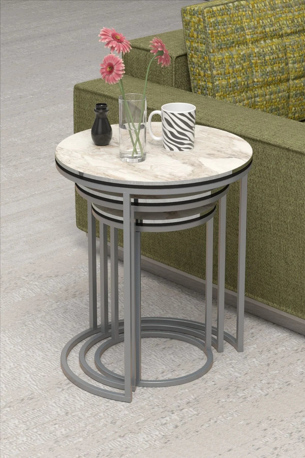 C-образен комплект масички Silver Efes Бял 3 части – изображение 4